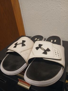 Under Armour Men's Ignite IV Slide Sandals - White/Black - Size 12 (1243663-103)